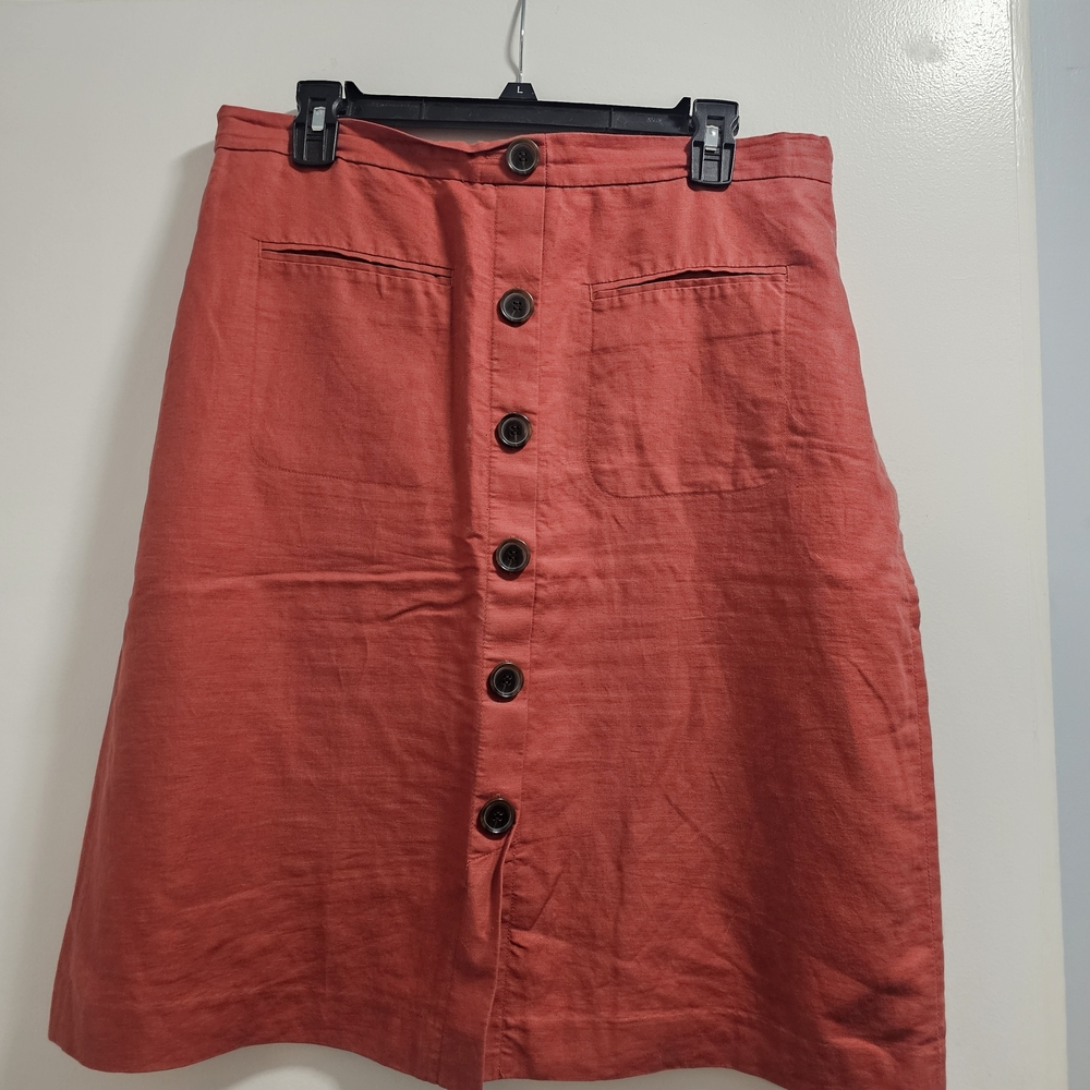 Ann Taylor Coral A-Line Linen Button Skirt Womens Size 12